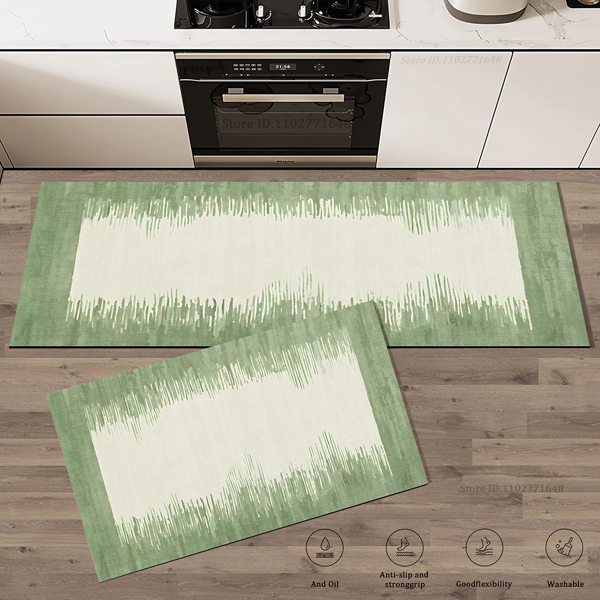 Kitchen Floor Green Absorbent Doormat Rug Non-Slip Entrance  Mat Quick Dry  Heavy Duty Simple Lines Carpet Long Washable Rugs