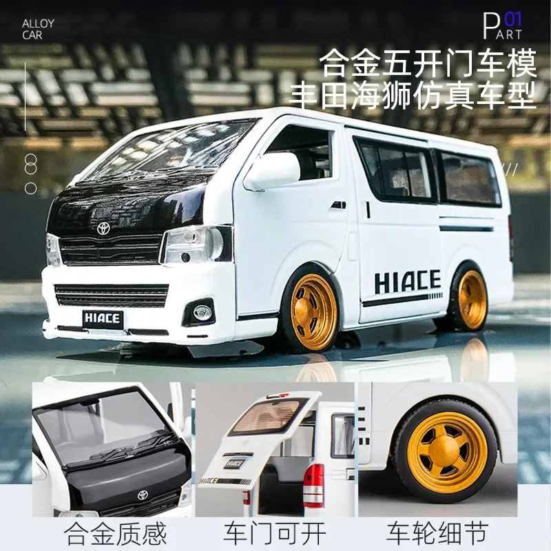 1:32 Toyota HIACE Van Passenger car Simulation Diecast Metal Alloy Model car Sound Light Pull Back Collection Kids Toy Gifts