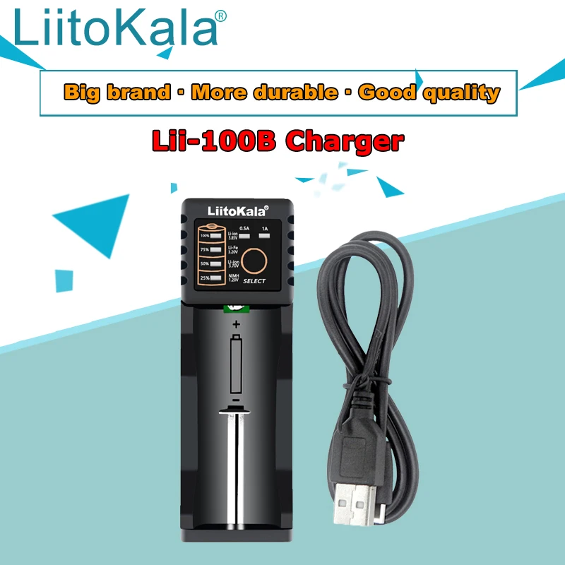 LiitoKala Lii-100C Lii-100 ładowarka do 18650 18350 26650 16340 RCR123 14500 3.7V 1.2V Ni-mh Ni-Cd 2A inteligentna ładowarka na USB