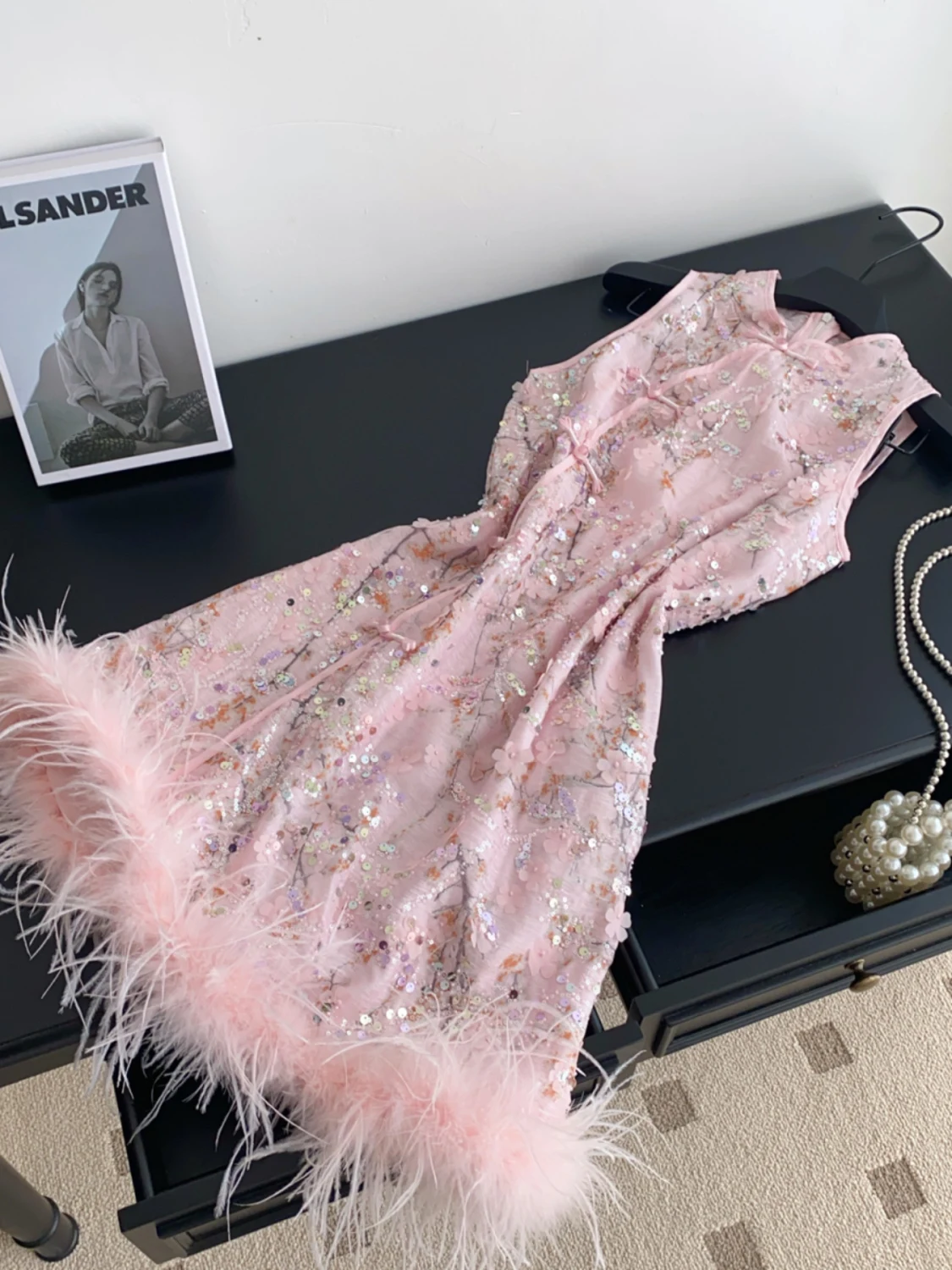 

Retro Chinese Sle Sequin Embroidery Slim Fit Dr Women's Summer Luxury High Waist A-Line Skirt Sle Svel Dr