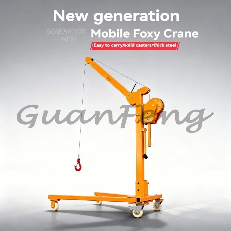 Hand Crank Portable Foldable Lifting Hoist, 200kg Mobile Small Manual Crane for Home Lifting Work