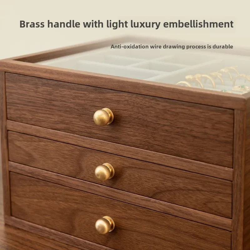 Retro Multi-Layer Storage Box Premium Wooden Jewelry Case Partitioned Storage Drawer Space-Saving Earring Necklace Display Rack