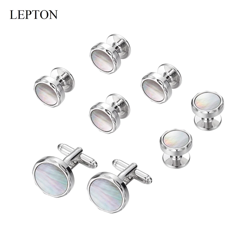 Low-key Luxury Mother of Pearl Cufflinks tuxedo studs Sets Lepton Colored Shell Cufflink Collar Studs Cuff links For Men Gift