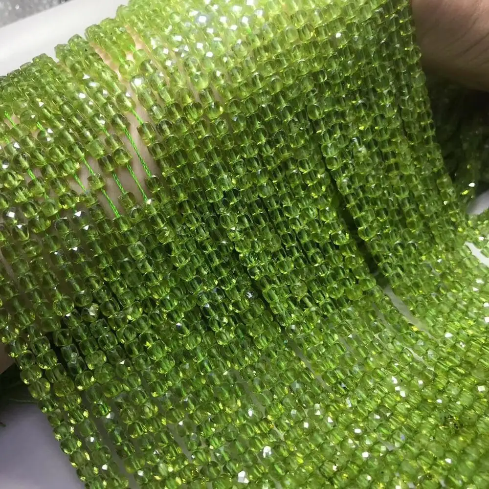 

2023 Peridot Green Square Faceted 4mm for DIY Jewelry Making Loose Beads Nature Gemstone