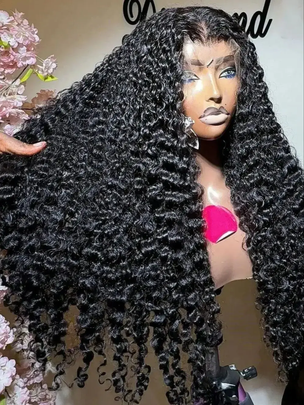 40 Inch 12A Birmese Krullend Menselijk Haar Pruiken Braziliaanse Pixie Krullen 250% Transparant Kant Frontale Pruik Voor Vrouwen Birmese Krullend pruik - afbeelding 2