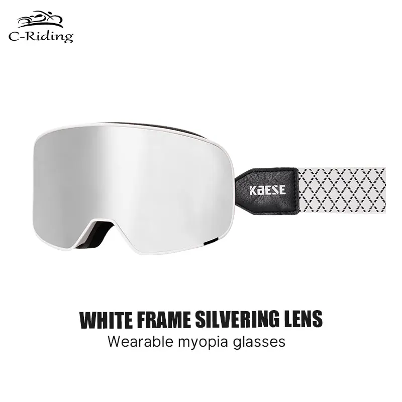 

Big Frame Silver Men Women Ski Goggles Magnetic Quick-Change Double Layers Anti-Fog Snowboard Goggles Adults