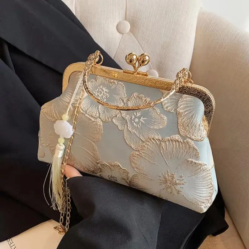 Chinese Embroidery Shoulder Bag Retro Small Square Bag Luxury Designer Evening Clutch Elegant Handbag for Women Wedding Party
