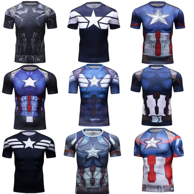 2025 Avengers  New Captain America Marvel Peripheral Movie Clothing Tights Fitness Clothes Sports Short-sleeved T-shirts for Men