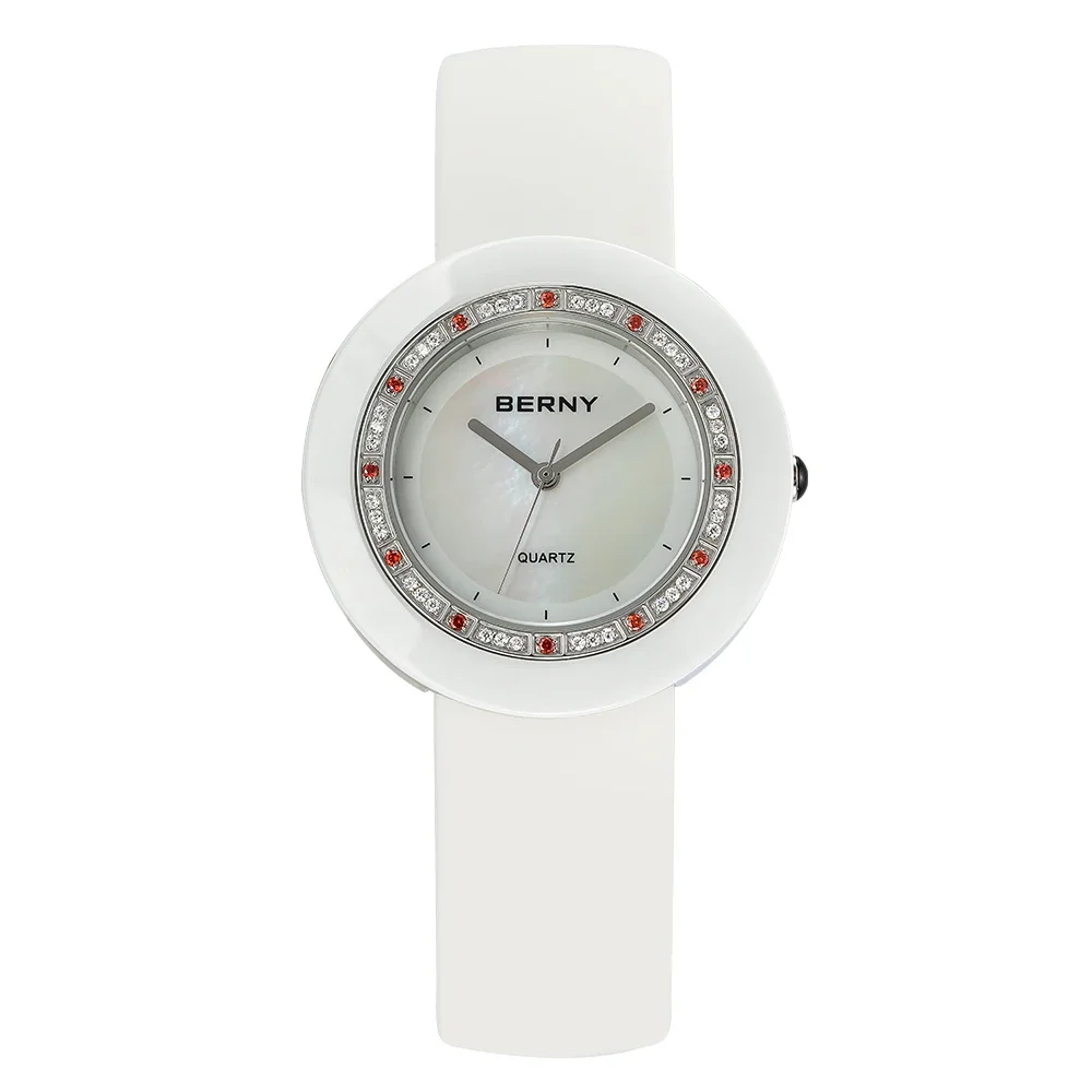 Relojes de pulsera BERNY para mujer, reloj de cerámica con diamantes, reloj de pulsera de lujo, reloj de cuarzo, resistente al agua, reloj