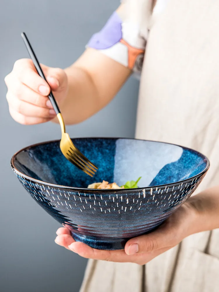 

New large bowl of noodles, ceramic Lamian Noodles, large soup, household noodle bowl, bamboo hat