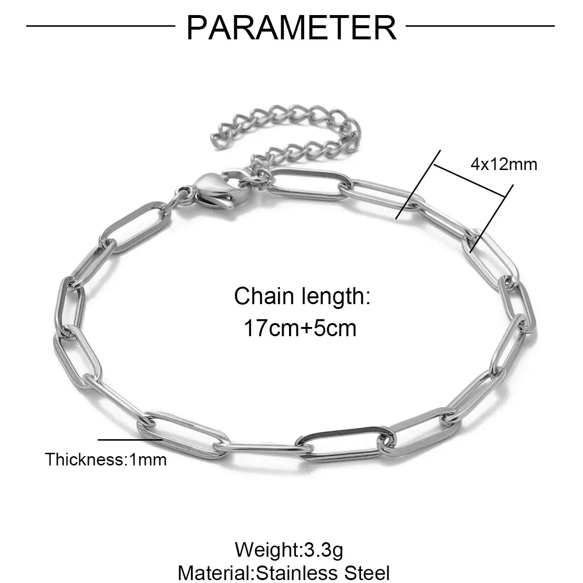 5 stks/partij RedBee 17-22 cm Rvs 4x12mm Paperclip Cross Link Chain Armband Vrouwen Handgemaakte DIY Charm Sieraden Maken