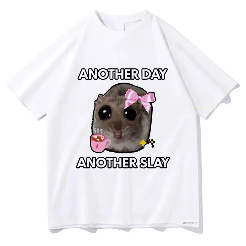 حزين الهامستر يوم آخر مذبحة أخرى المرأة تي شيرت لطيف السيدات ارتداء Harajuku الجمالية أعلى للجنسين الشارع الشهير