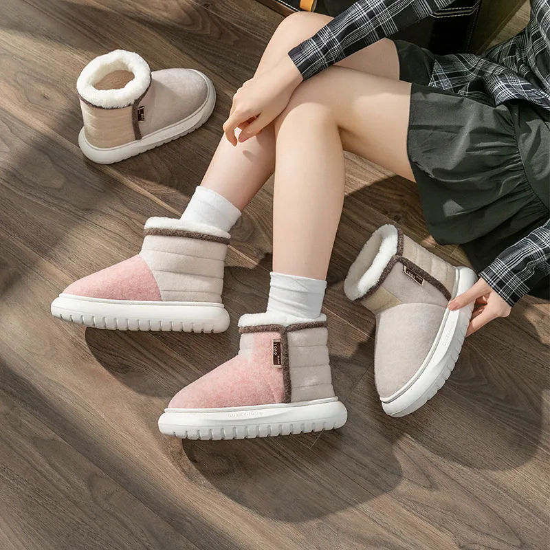 High Top Winte Cotton Boots Platform Women Warm Plush Home Slippers Furry Fashion Ladies Outdoor Causal Snow Boots Indoor Shoes