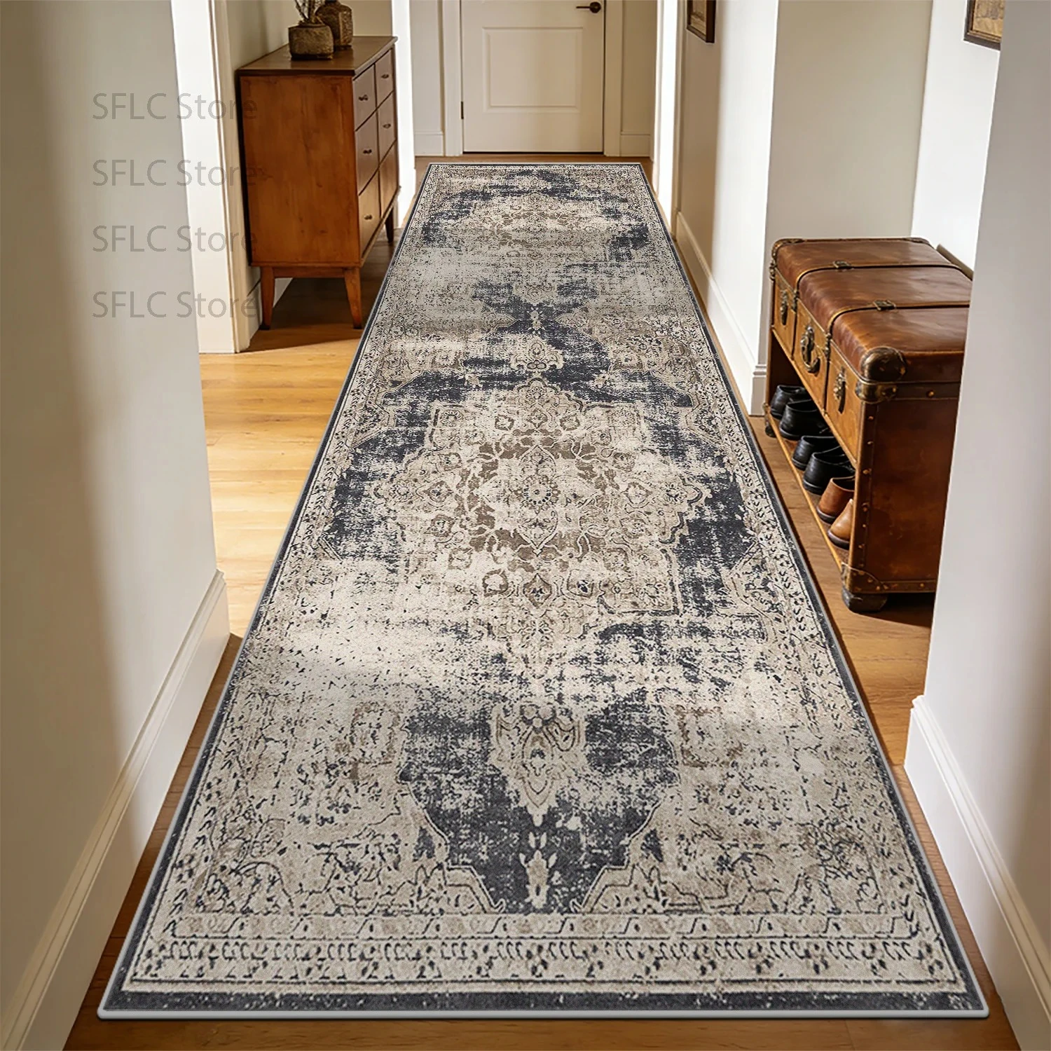 Vintage Distressed Persia Antiskid Corridor Carpet Decoration Bedroom Kitchen Easy Clean Rug Foldable Lint-free Long Runner Mats