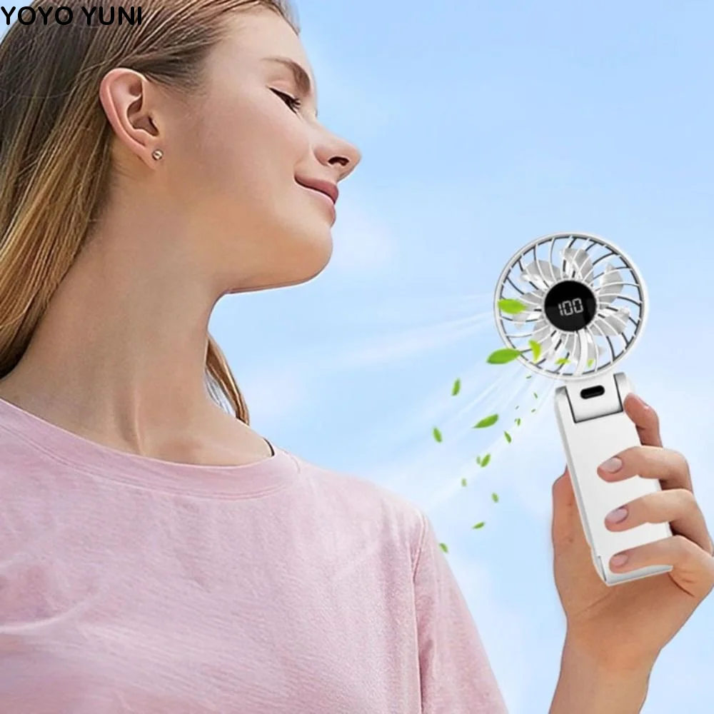 Ultra Silent Handheld USB Fan 5 Speed Digital Display Mini Portable Fan Rechargeable Battery Brushless Motor Small Fan