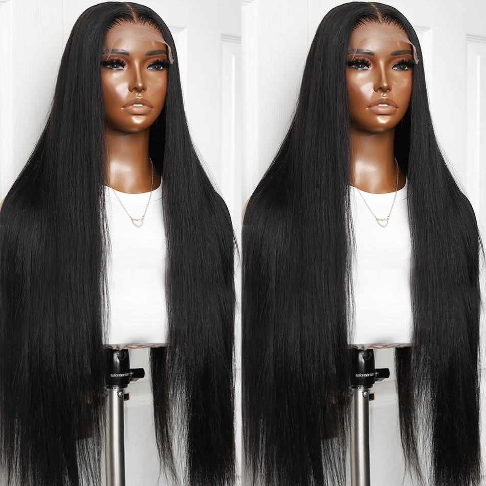 

Preplucked Soft 180%Density 26Inch Natural Black Silky Straight Long Natural Hairline Glueless Lace Front Wig For Women Babyhair