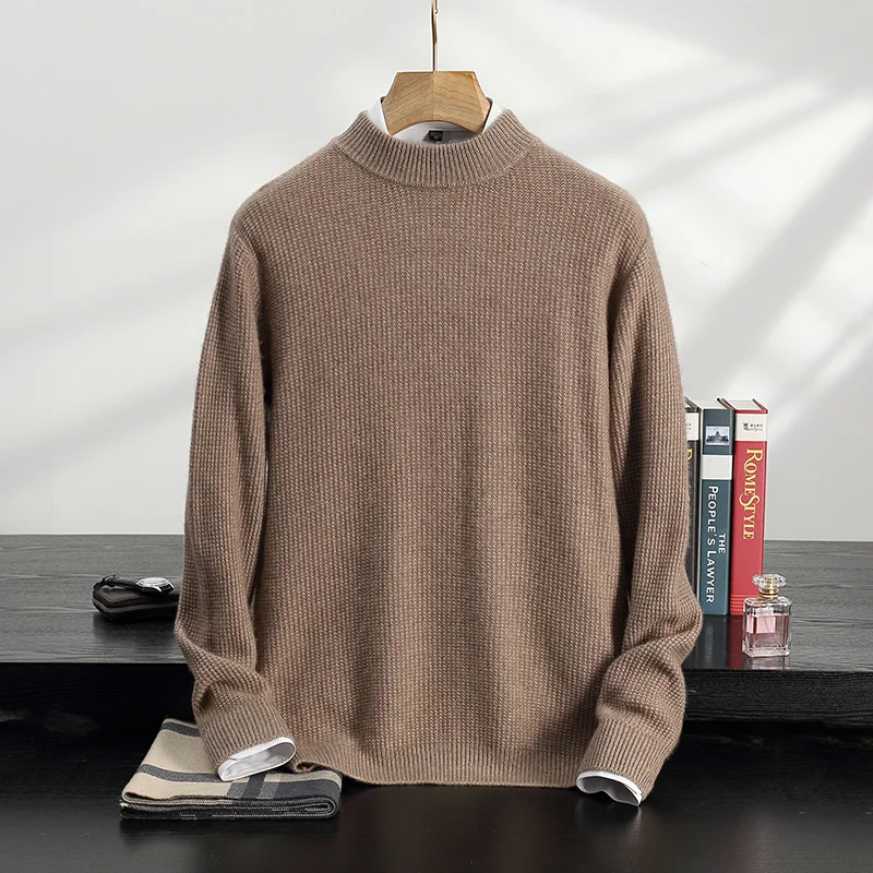 Autumn And Winter New Cashmere Sweater Men's Double Thick Half Turtle Neck Fashion Casual Knitting Loose Bottoming Shirt.