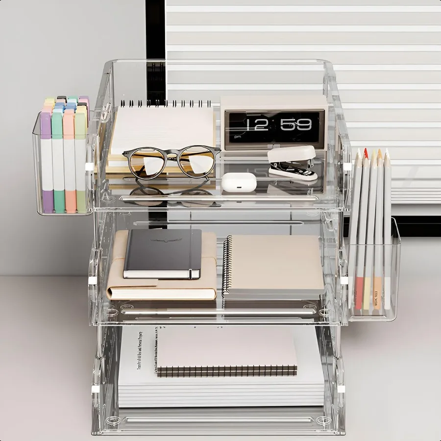 

3Tier Stackable Acrylic Paper Organizer Letter Tray Clear Office Desk File Organizer for A4 Mail Notes Document Magazine Clear