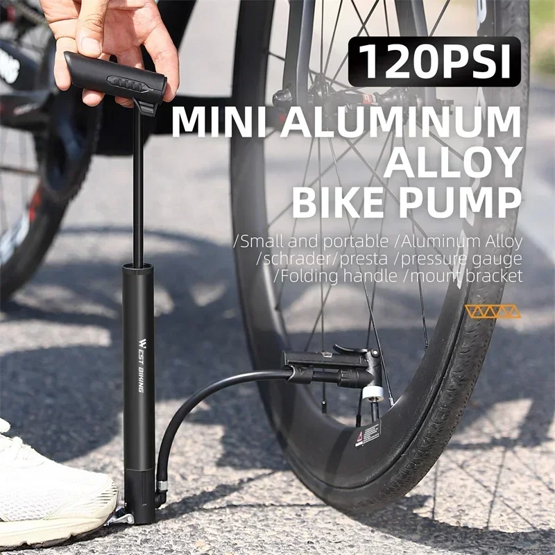 WEST BIKING Portable MTB Road Bike Pump 120 PSI Manual Air Pump With Pressure Gauge Floor Pump Tire Inflator Cycling accesories