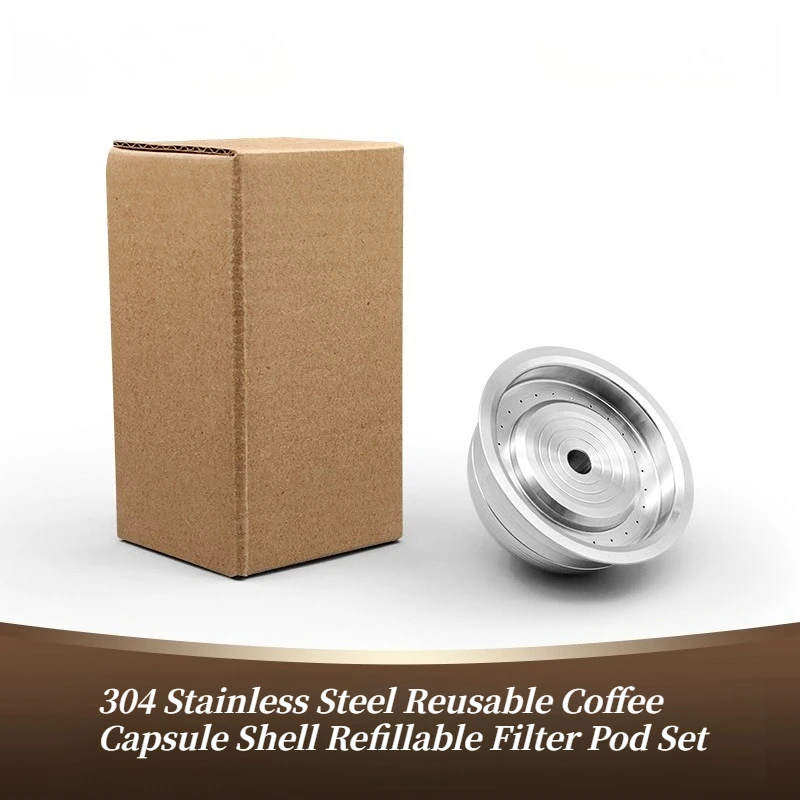 304 Stainless Steel Reusable Coffee Capsule Shell Refillable Filter Pod Set Compatible with Vertuo