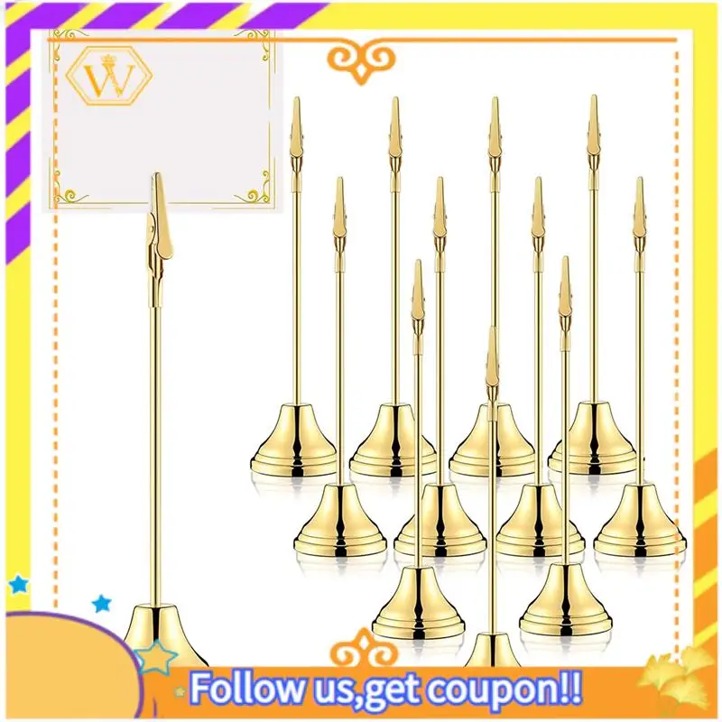 A01K-12Pcs Table Number Holders 9 Inch Place Card Holder With Alligator Clip Metal Table Card Holders Table Number Stands