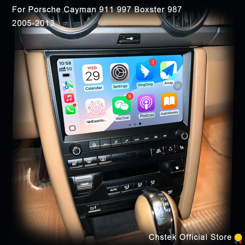 CHSTEK Android 14 Carplay For Porsche Cayman 911 Boxster 987 997 Car Radio Head Unit Multimedia Player WIFI 4G GPS BT Autoradio