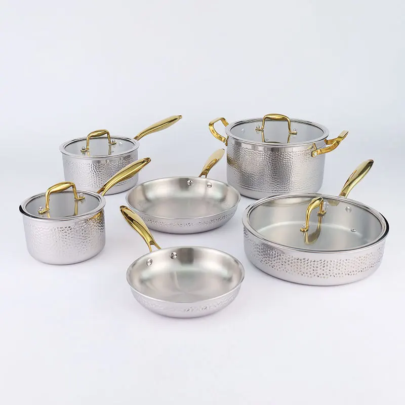 Light luxury three-layer composite steel pot set Hammer surface Induction cooker Gas stove Pan gift combination set