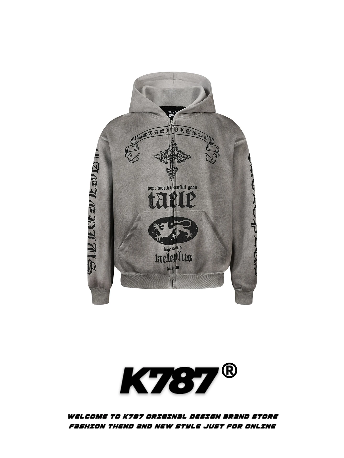 

Ретро-американская толстовка-худи в уличном стиле, повседневная, весна 2026, K787, молодежная, хлопок/полиэстер, на молнии