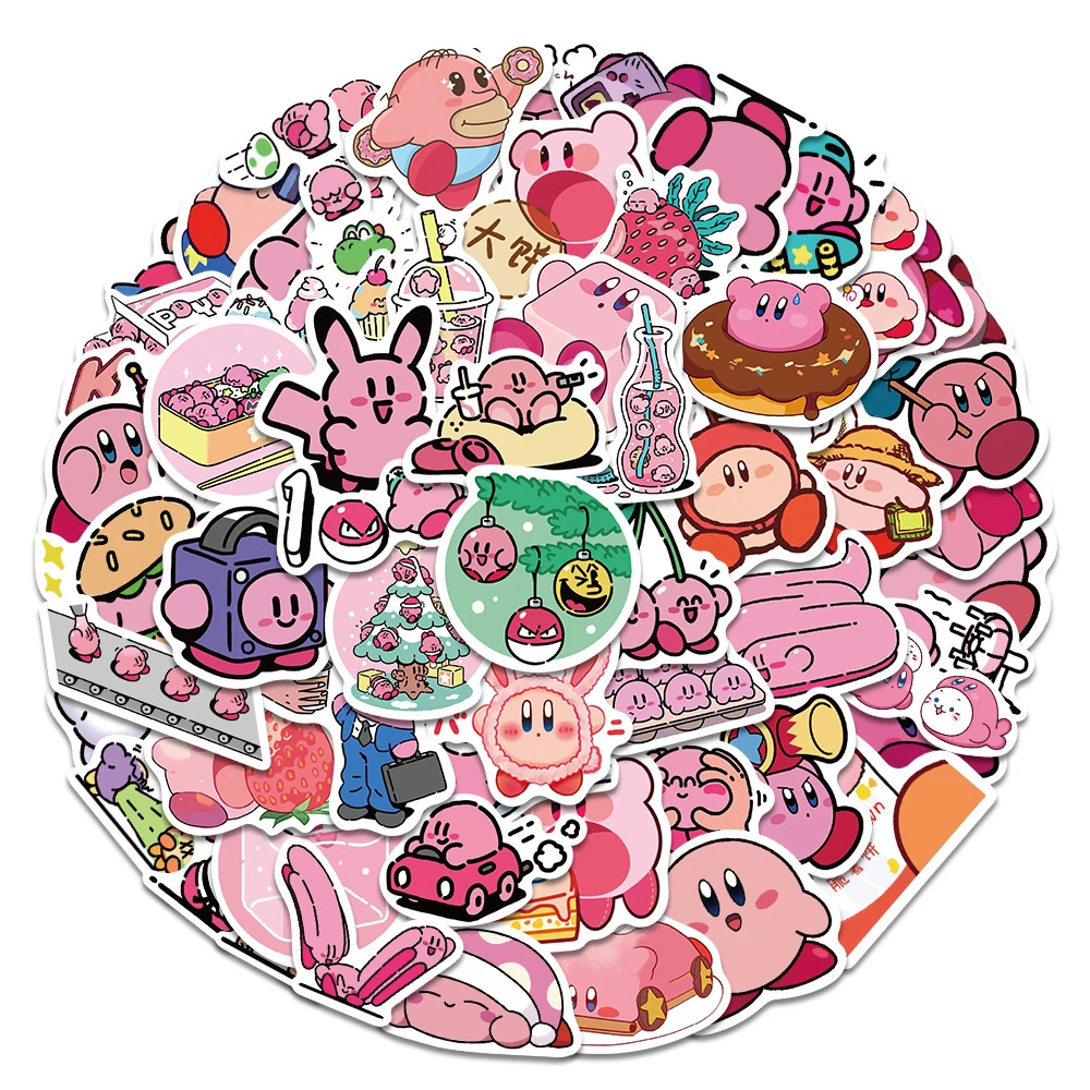 65pcs Game Kirby Cartoon Stickers Kawaii Anime Decals Graffiti Skateboard Scrapbooking Fridge Cute Kid Toy Sticker Gift