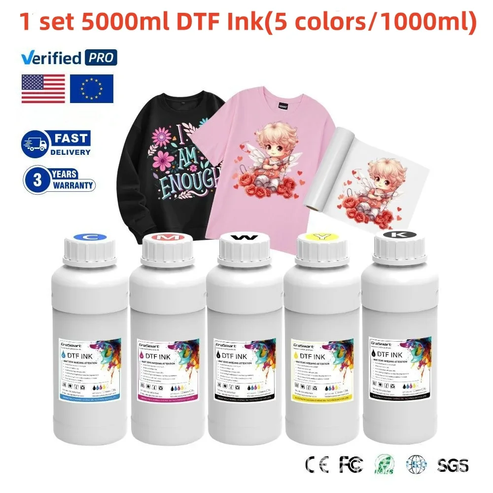 

1250ml/2500ml/5000ml 5 colors 1 Set DTF Printers Direct to Film Heat Transfer Printing Ink for L1800 L805 R1390 4720 XP600 DX5