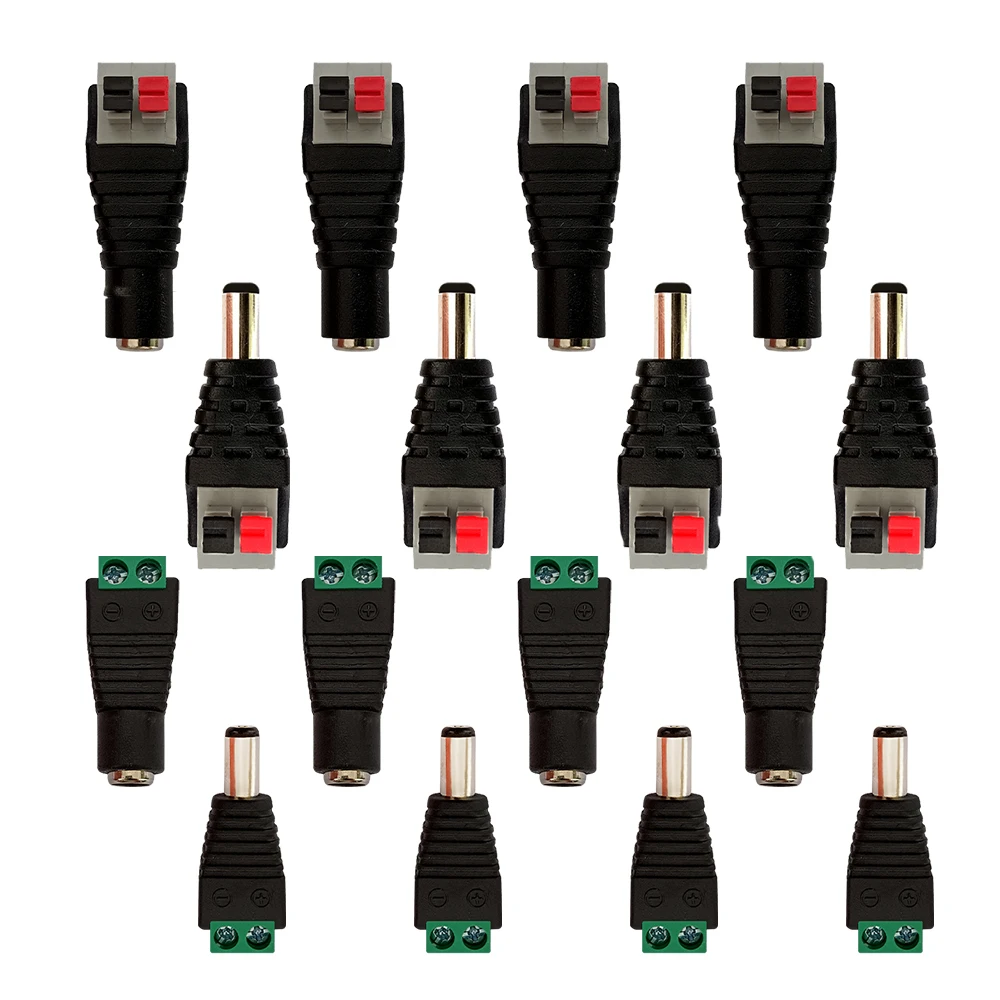 Male And Female DC Power connector 5.5 x 2.1mm Easy To Install Plug No Welding Required Push And Non-push Type Adapter Connector