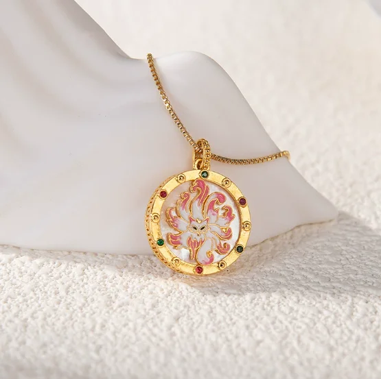 

Подвески из настоящего золота 18 карат с агатом для женщин, подвеска из каратного золота с девятихвостой лисой, 20 мм