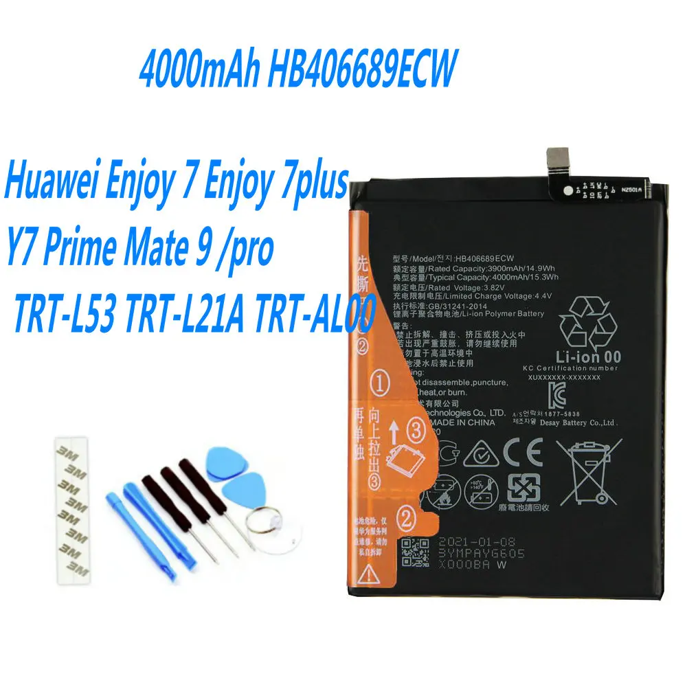 

Original 4000mAh HB406689ECW Battery For Huawei Enjoy 7 Enjoy 7plus Y7 Prime Mate 9 /pro TRT-L53 TRT-L21A TRT-AL00 Mobile Phone