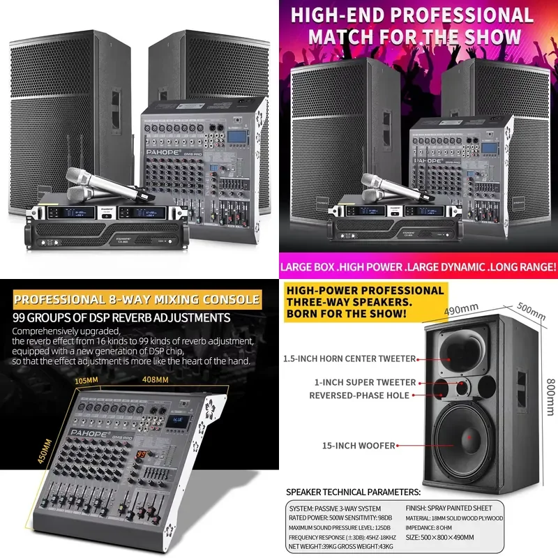 Professional 15 Inch Outdoor Bluetooth Speaker for Large-Scale Performance oke Bar Meeting-Stage Sound Audio Equipment
