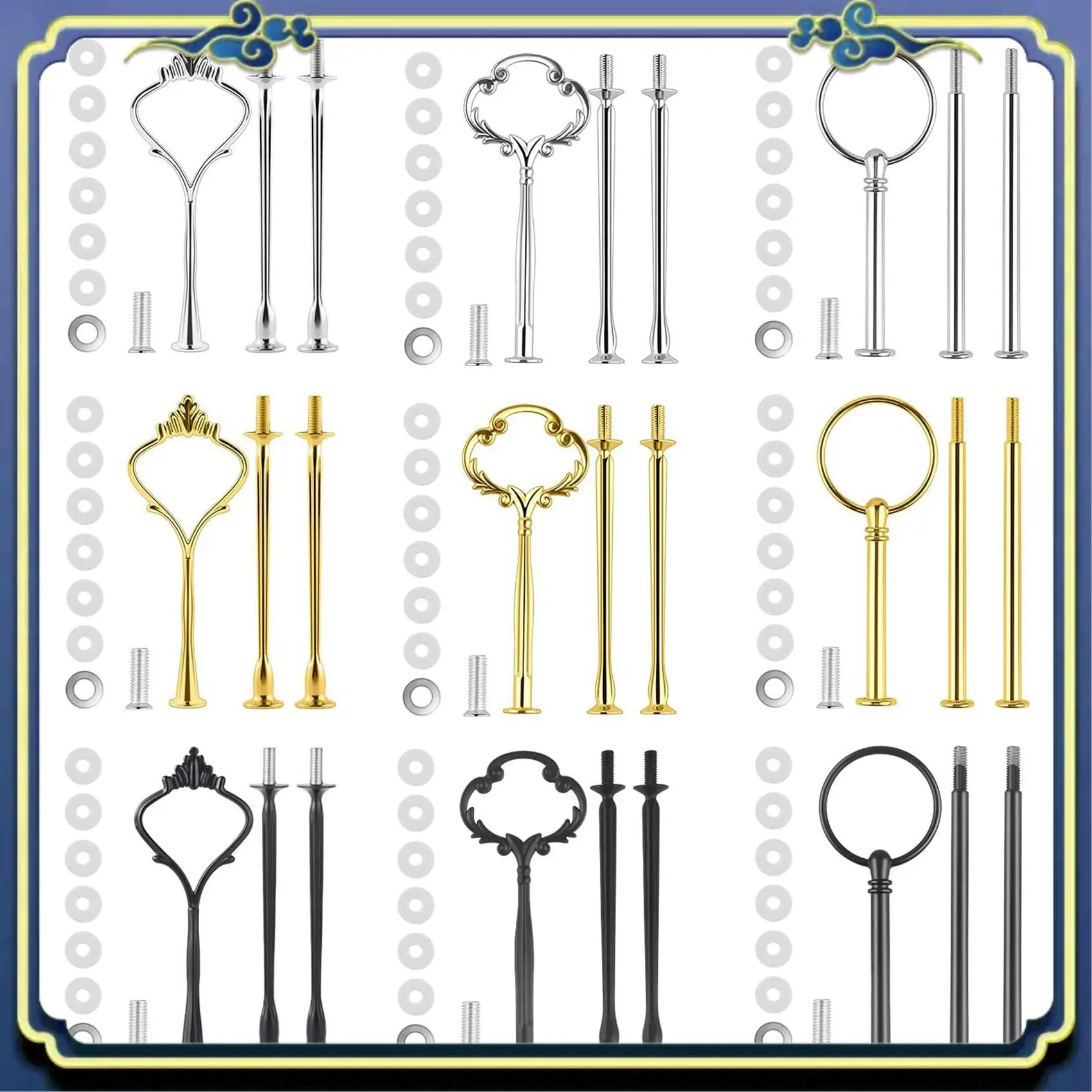 Latest 9 Set Cake Stand Hardware Kit Tiered Tray Hardware Fittings For Cake Stand,3 Tier Cake Stand Fittings Hardware Holder
