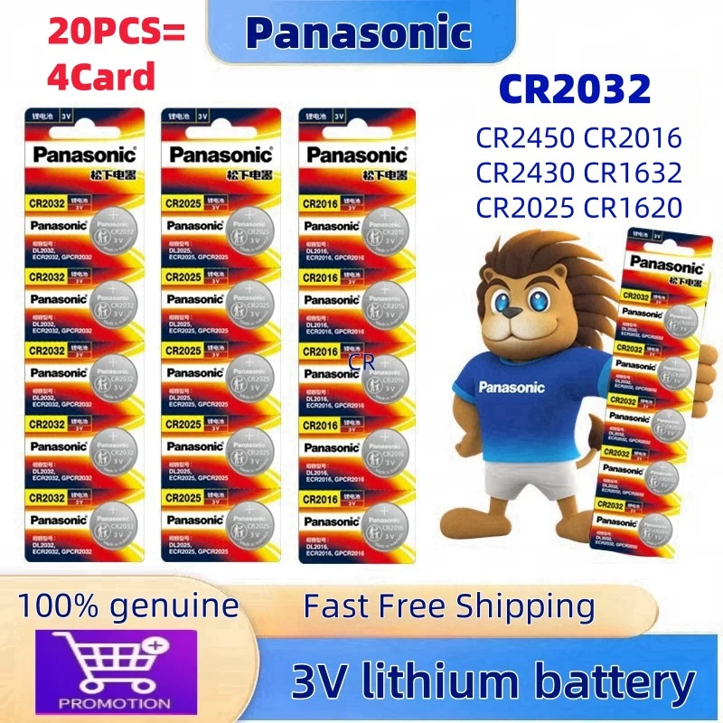 Original Panasonic 20PCS CR2032 CE2025 CR2016 CR2450 3V lithium battery For Calculator Toy Watch Button cell +Free screwdriver