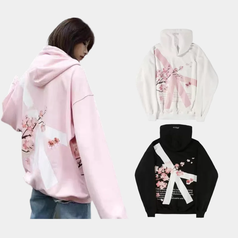 2025 신상 스트리트 Y2K 벚꽃 패턴 프린팅 커플 스웨트셔츠 클래식 패셔너블 루즈 캐주얼 개성 후드티