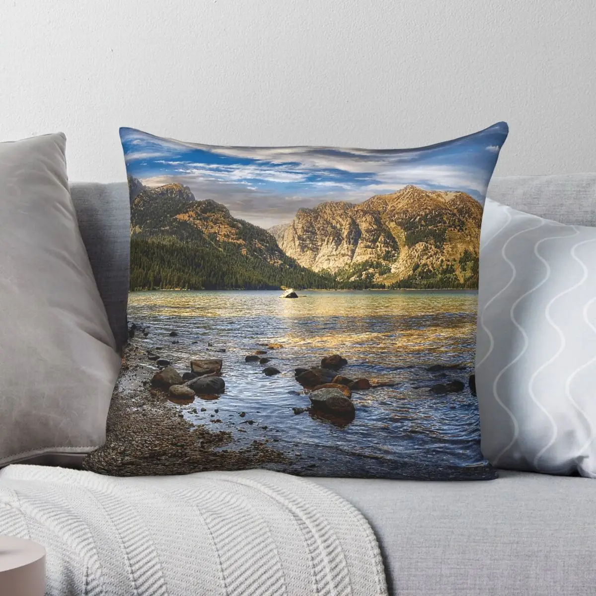 Phelps Lake Grand Teton National Park Square Pillowcase Polyester Linen Velvet Creative Zip Decorative Pillow Room Cushion Cover