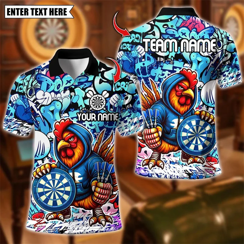 Fashion Rooster Graphic Darts Polo Shirts For Men Personalization Name Team Name 3D Printed Polo Shirt Loose Streetwear Tops