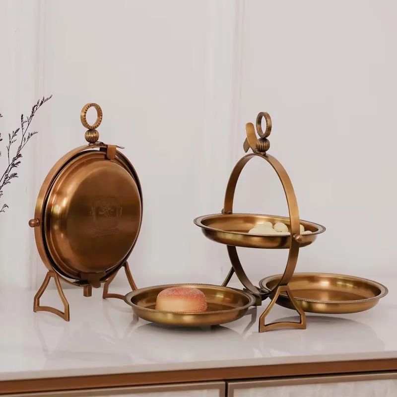 European gold hollow engraved tray, French court binaural fruit plate, brass flower jar, high-end jewelry ornament