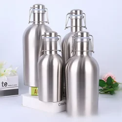 32OZ/64OZ Stainless Steel Homebrew Beer Growler Portable Barrel Secure Swing Top Lid Craft Bottle