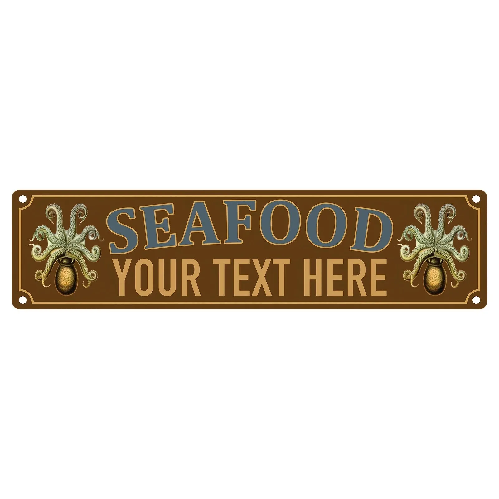 1pc Customizable Octopus Seafood Metal Plaque, Personalized Custom‑Text Vintage Coffee Brown Wall Decor for Restaurant Cafe Bar