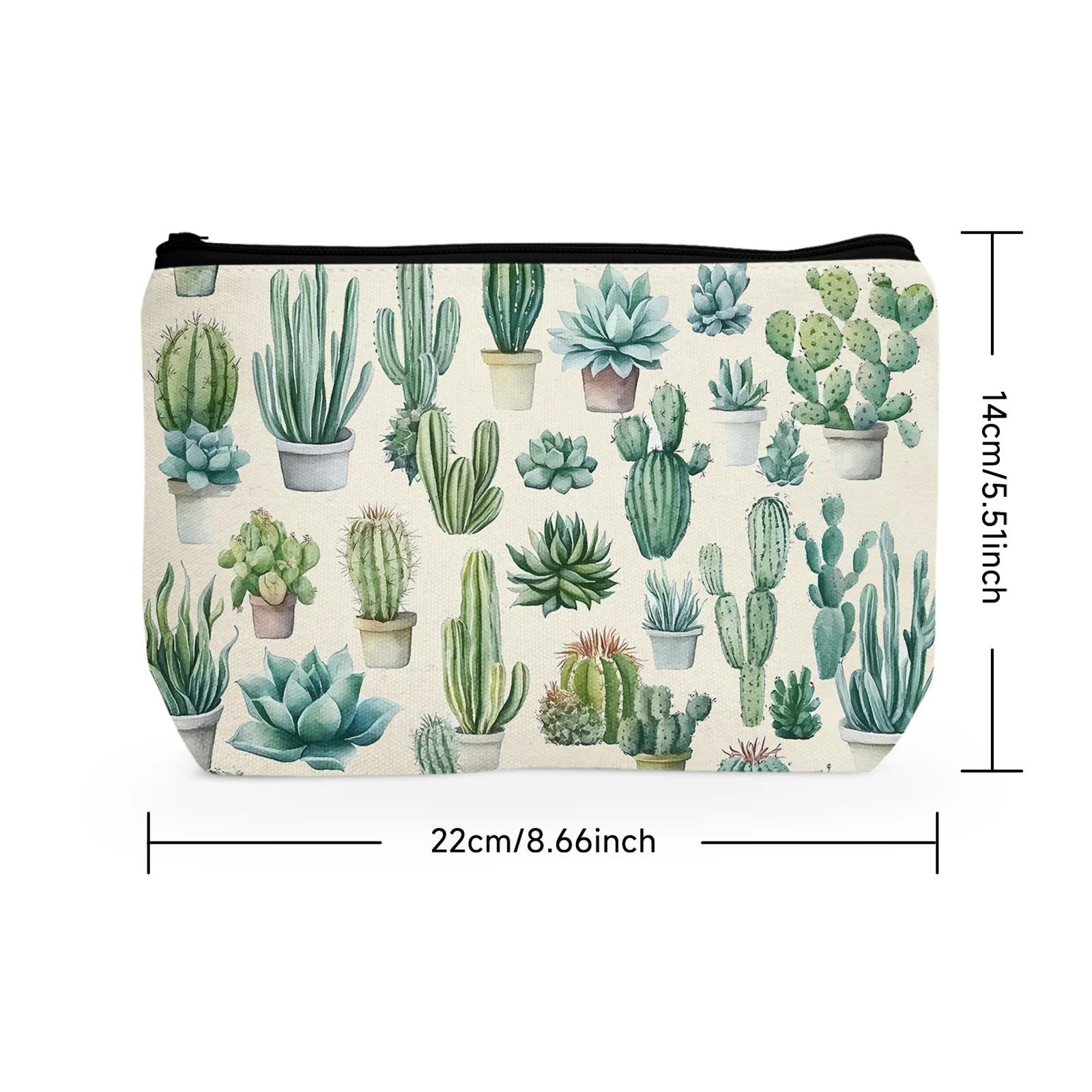 1Pc Fresh And Elegant Cactus Women'S Cosmetic Bag Portable Cosmetic Bag With Zipper The Best Gift For Friends Sisters Teachers