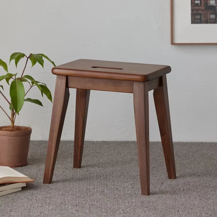 B5137 Light Luxury Style Solid Black Walnut Wood Vanity Make-up Dress Stool