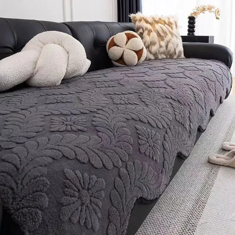1PC Sofa Cushion Special-shaped Non-slip Fixed Autumn and Winter Plush Cushion Thickened Piece of Warm Cover Cloth Sofa Cover