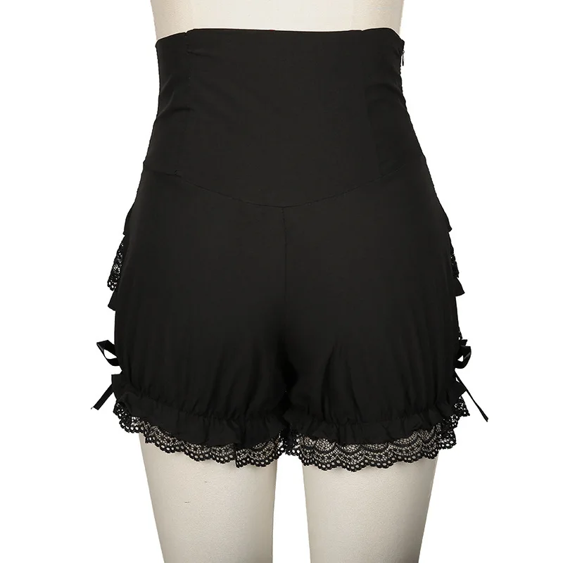 Black Victorian Gothic Steampunk Lolita Maid Ruffle Lace Pumpkin Pants Bloomers Shorts Cotton High Waist Shorts Pantaloons view 6