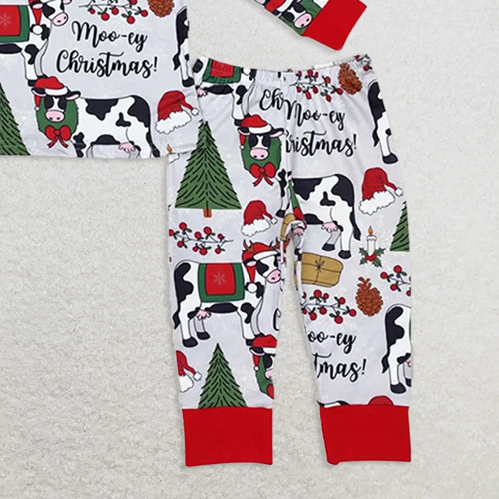 طقم بيجامات أبقار عيد الميلاد للأطفال الصغار سروال علوي مطبوع عليه "عيد ميلاد سعيد" ملابس نوم للأطفال ملابس أطفال مريحة