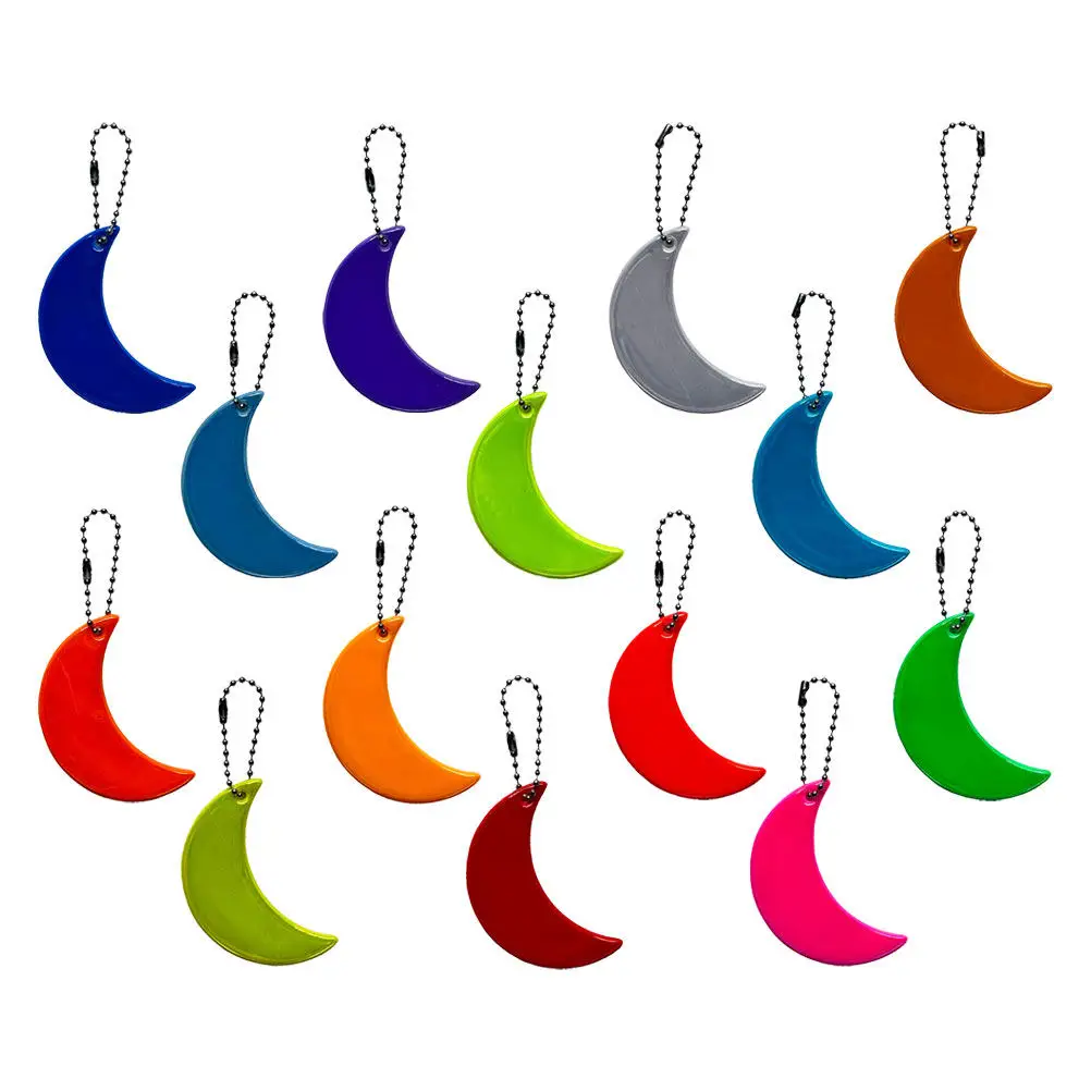 14Pcs Moon Shaped Reflective Keychains Pendant Chains Safety Reflector Backpack Tag Night Visibility for Running Cycling Outdoor