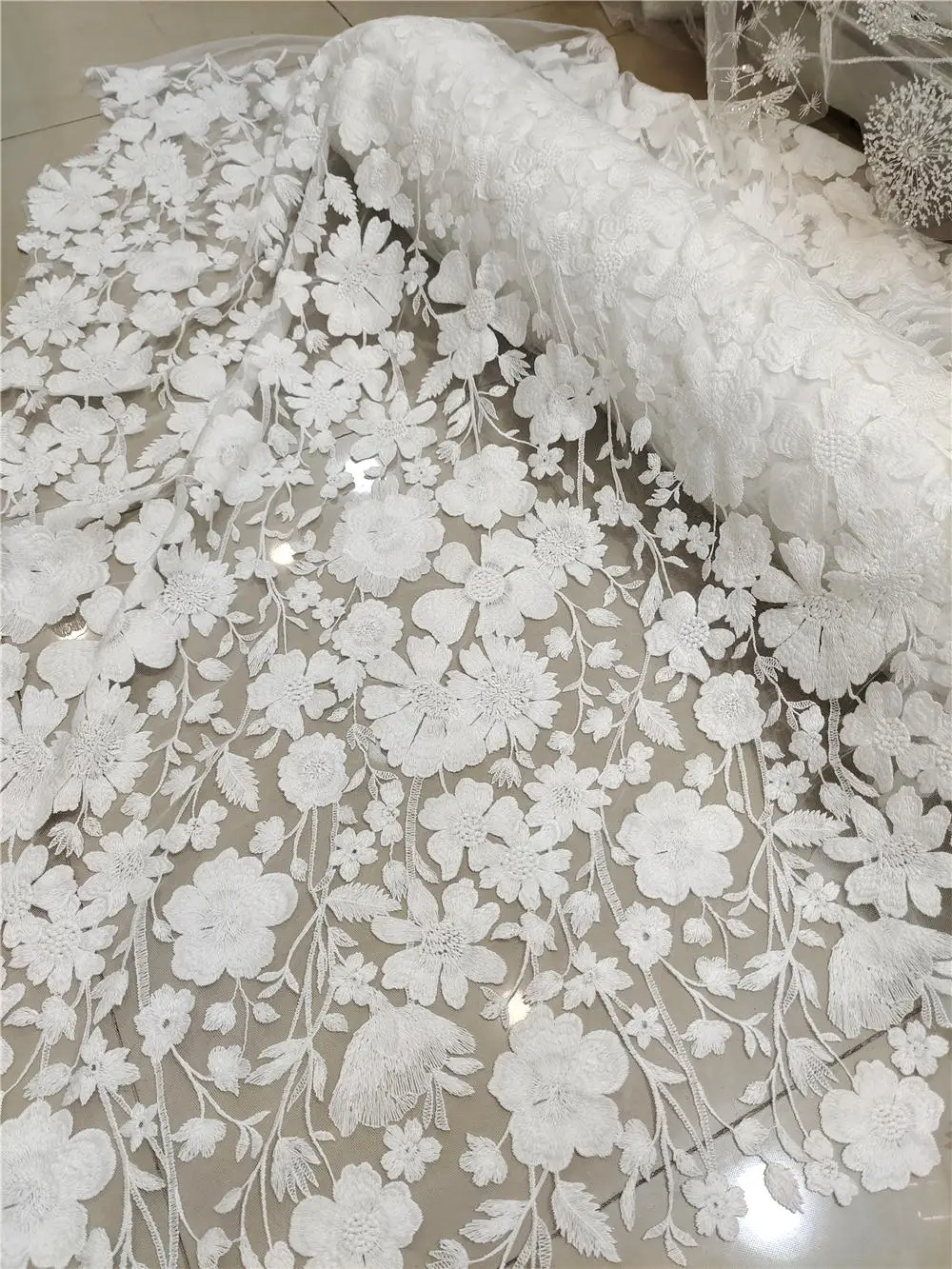 High-Quality Lace Pure Cotton Embroidered Soft Flower Fabric for Wedding Dresses DIY Children's Clothing And Curtains Handmade