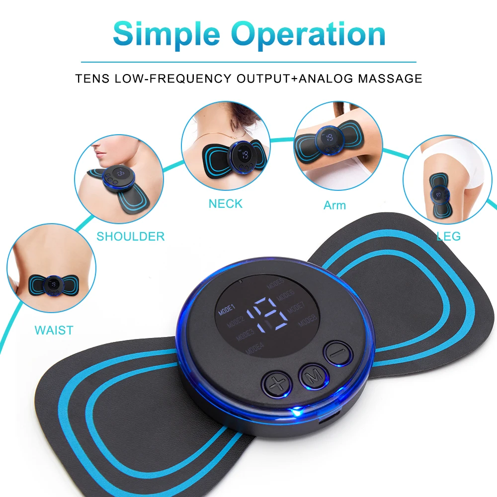 

Portable Neck Massager with 8 Massage Modes and 19 Levels of Stimulation Mini Patch Style Neck Soothing and Pain Relief Tool